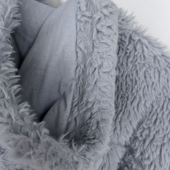 BDG Urban Outfitters Hoodie M Blue Sherpa Cropped Teddy Jacket Full Zip Cozy - Picture 9 of 12
